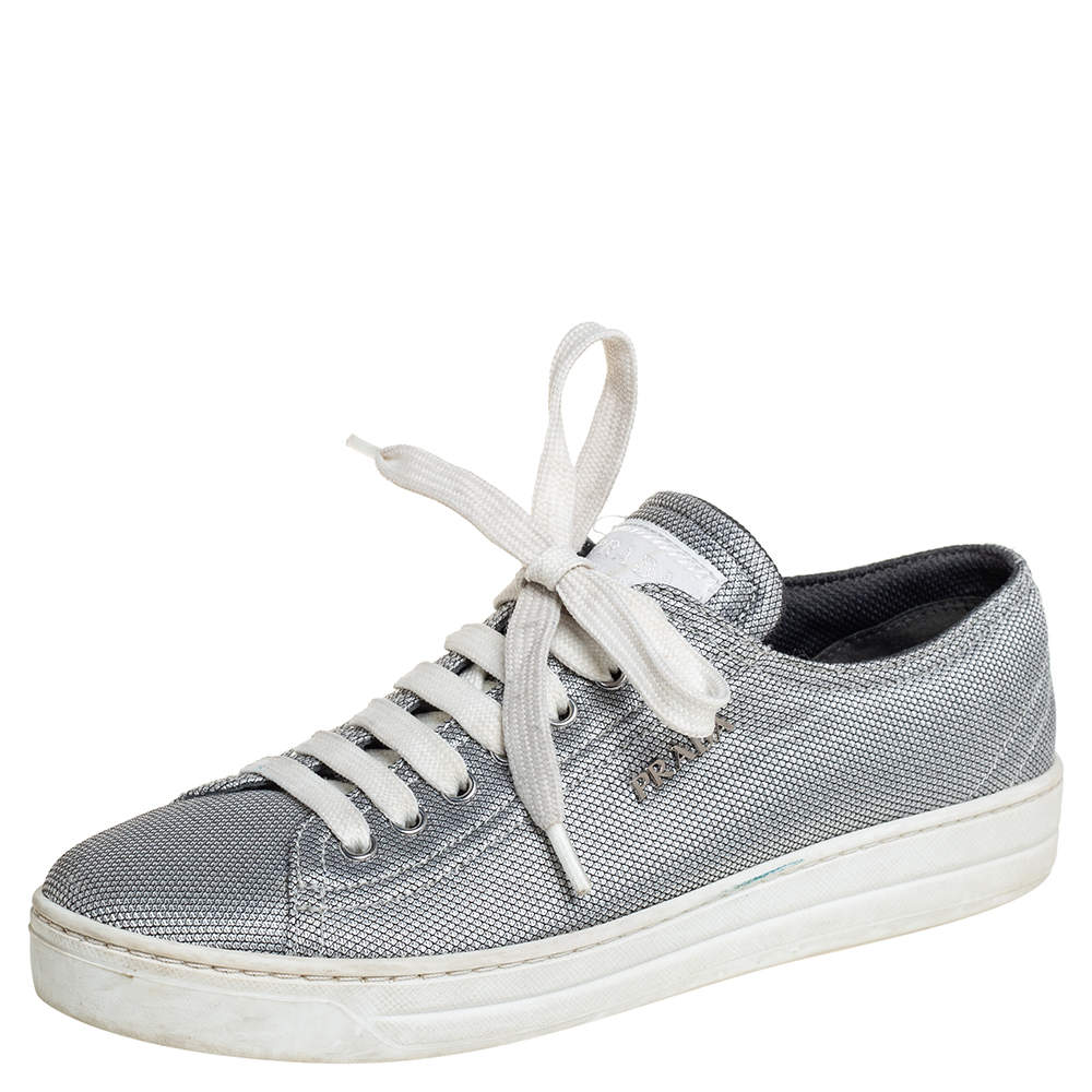 Prada Silver Fabric Low Top Sneakers Size 36