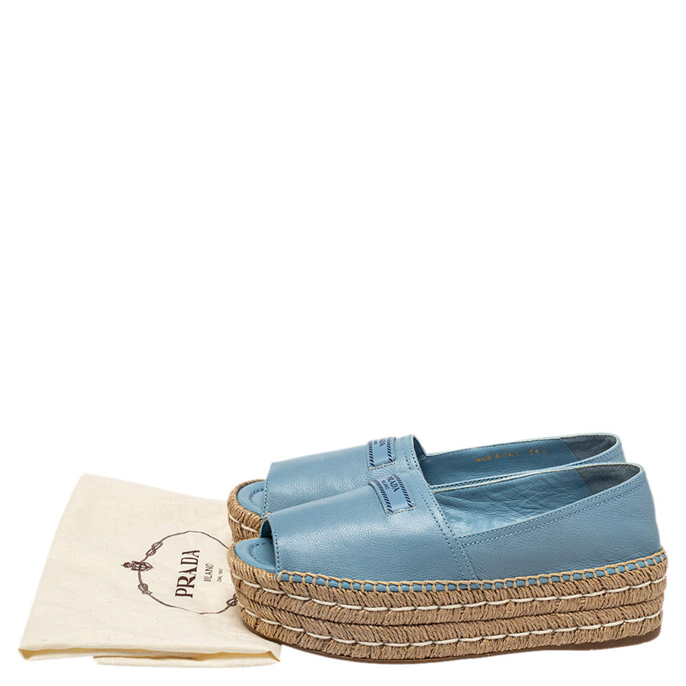 Prada Blue Leather Peep Toe Platform Espadrilles Size  Prada | TLC