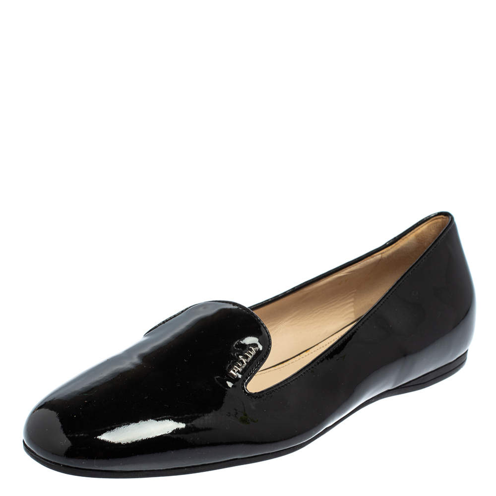Pre Owned Prada Black Patent Leather Loafers Size 41
