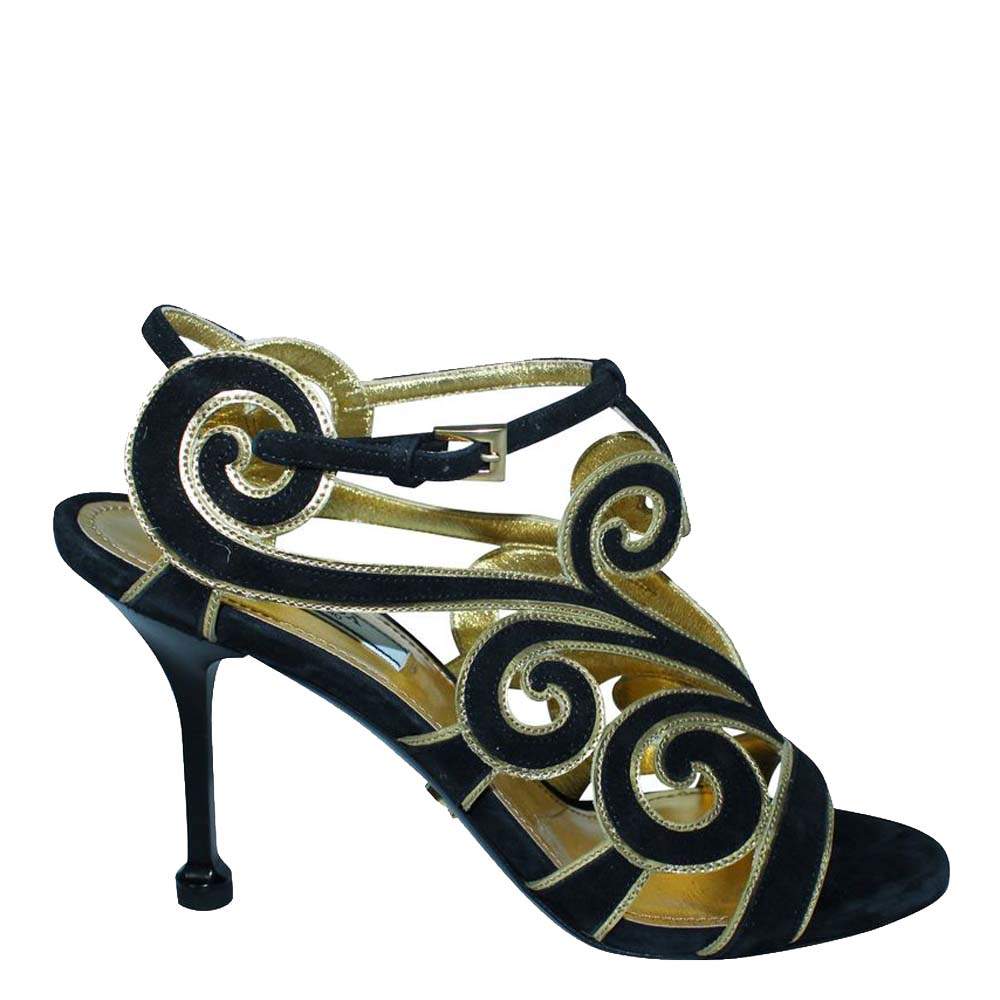 Pre Owned Prada Black Suede Cut Out  Sandals Size 38