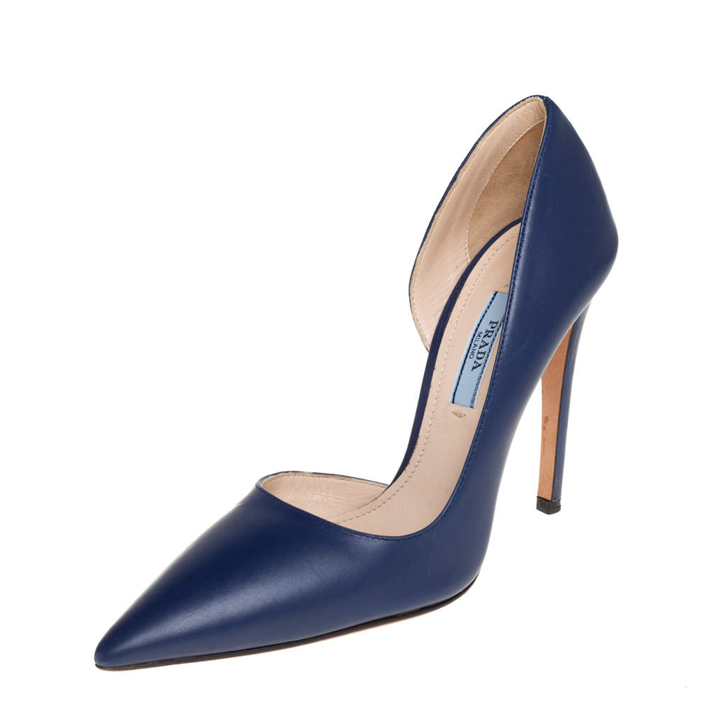 Pre Owned Prada Blue Leather D'orsay Pointed Toe Pumps Size 36