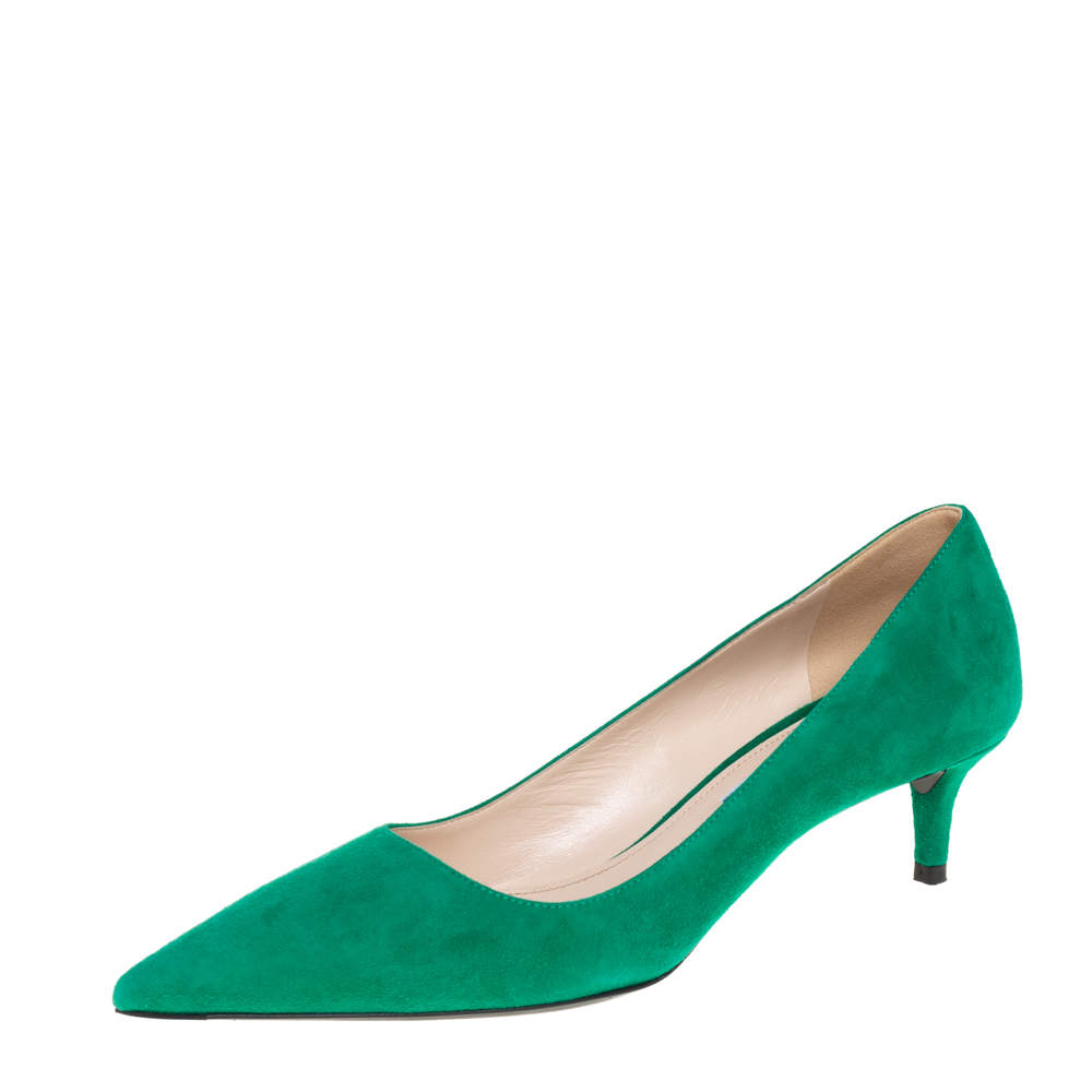 Prada Green Suede Pointed Toe Pumps Size 38