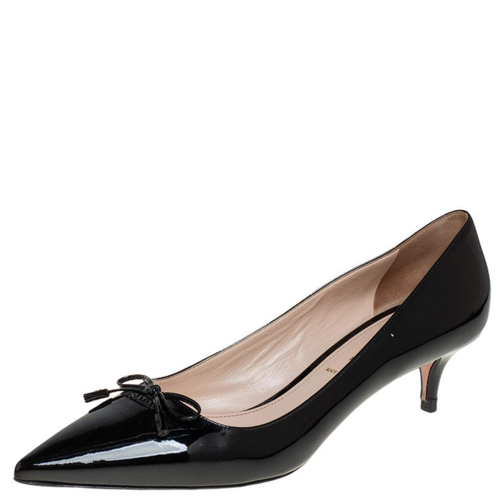 Pre Owned Prada Black Patent Leather Bow Pointed Toe Pumps Size 41
