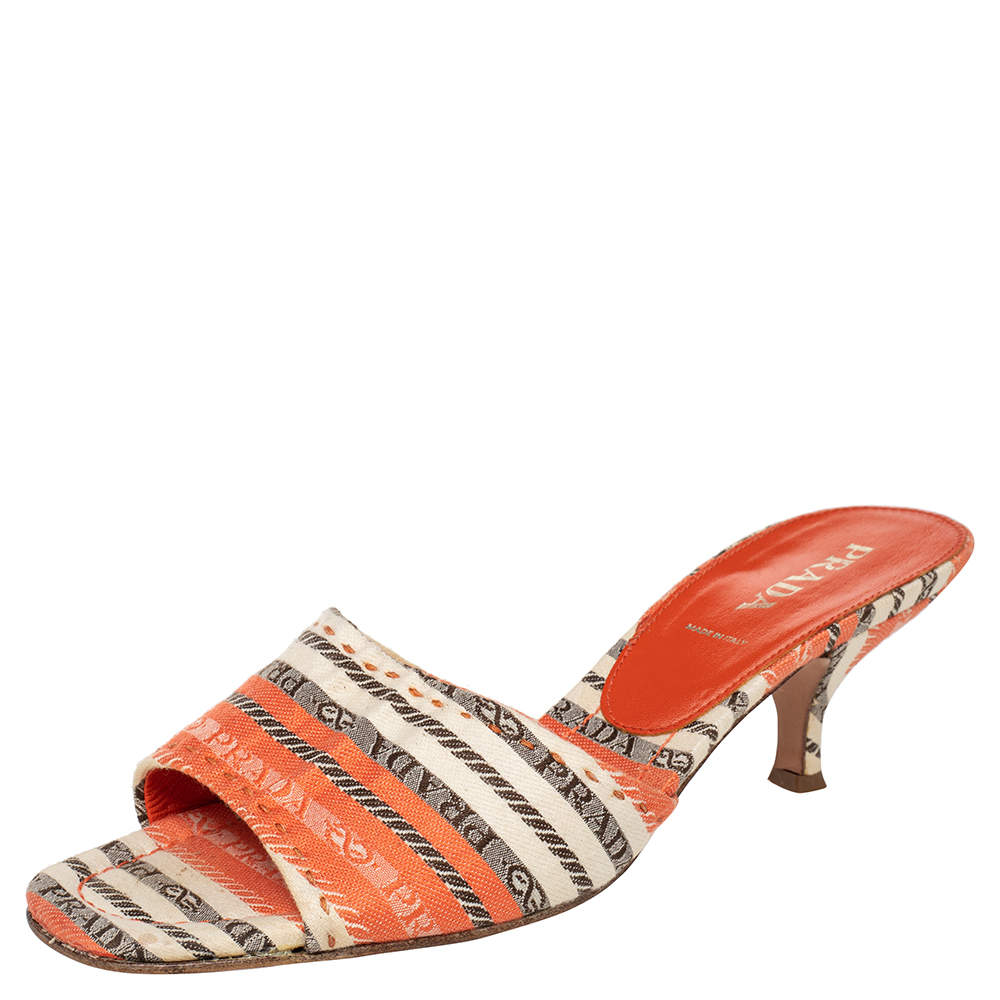 Pre Owned Prada Multicolor Fabric Open Toe Slide Sandals Size 38.5