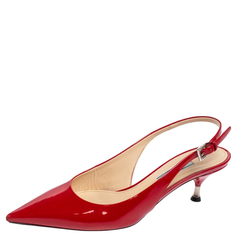 Prada Red Patent Leather Pointed Toe Slingback Sandals Size 36.5