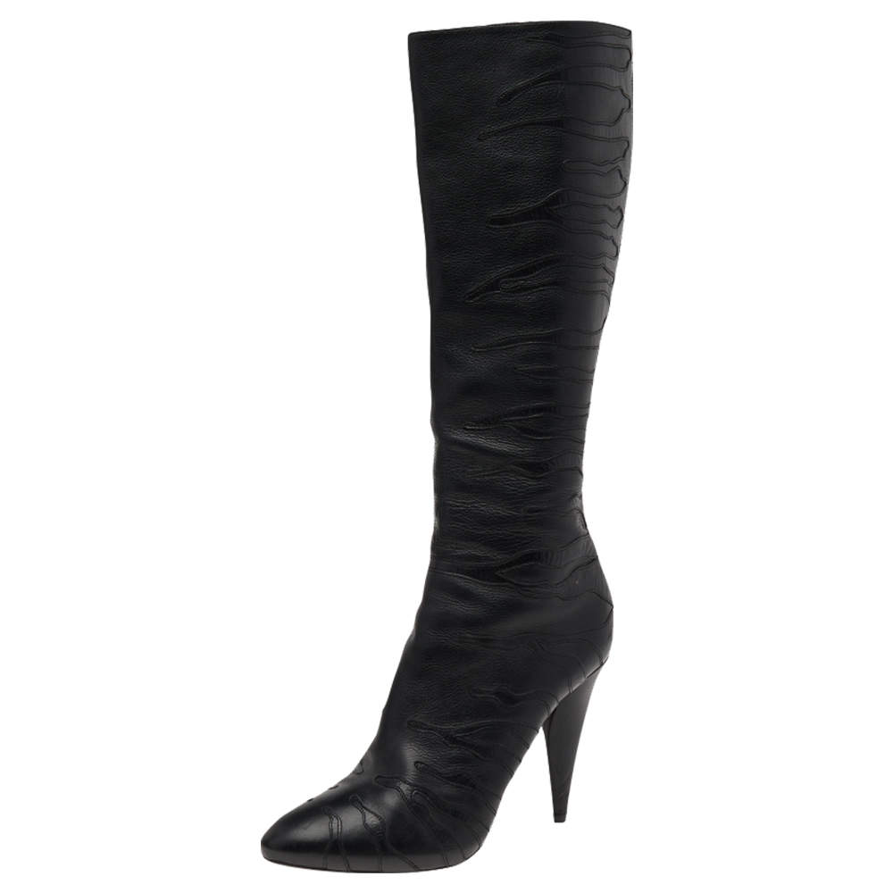 مملوكة مسبقًا Prada Black Leather Knee Length Boots Size 40