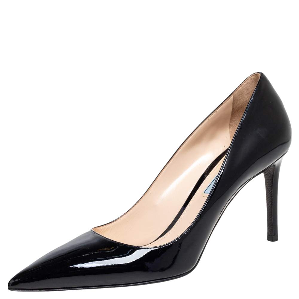Pre Owned Prada Black Patent Leather Pointed Toe Pumps Size 39.5