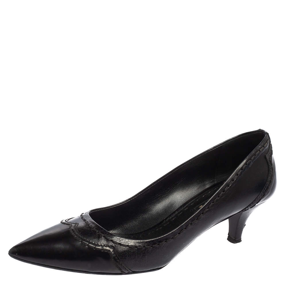 Pre Owned Prada Black Leather Kitten Heel Pointed Toe Pumps Size 36.5