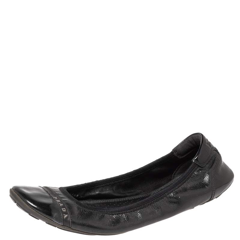 Prada Sport Black Patent Leather Cap Toe Ballet Flats Size
