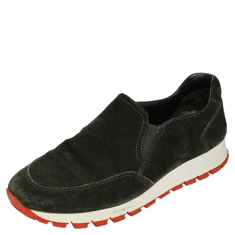 Pre Owned Prada Green Suede Slip on Sneakers Size 37.5