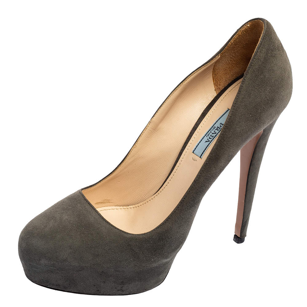 Prada Grey Suede Platform Pumps Size 40