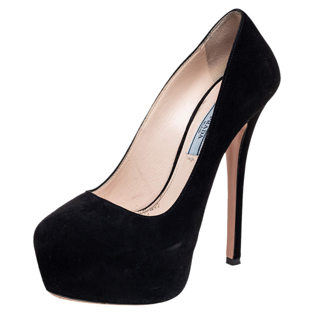 Pre Owned Prada Black Suede Leather Platform Pumps Size 37