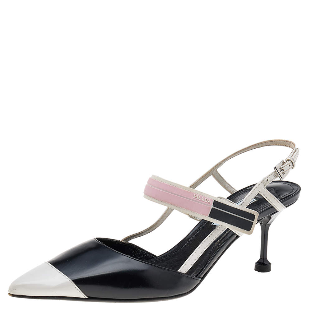 Pre Owned Prada Multicolor Leather And Rubber Pointed Toe Slingback Sandals Size 38.5