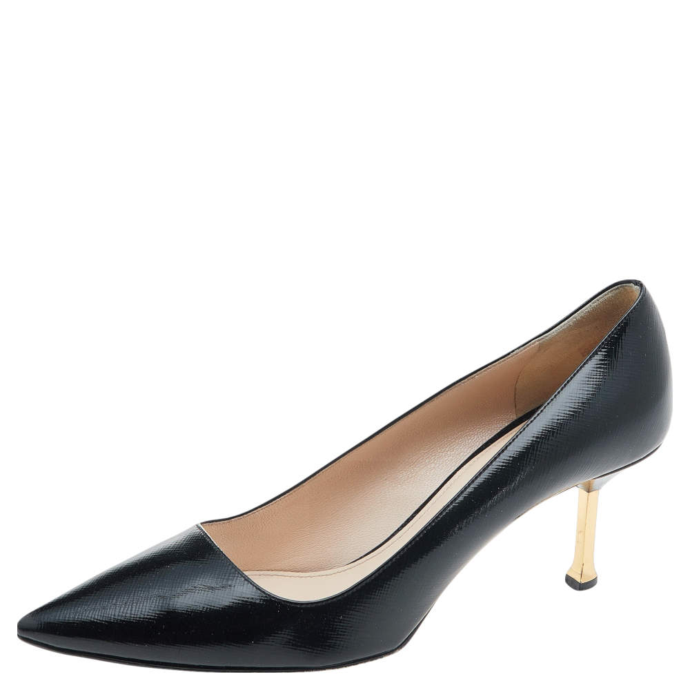 Pre Owned Prada Black Patent Leather Pointed Toe Pumps Size 38