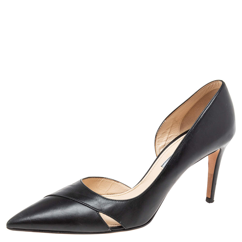Pre Owned Prada Black Leather D'orsay Pointed-Toe Pumps Size 38.5