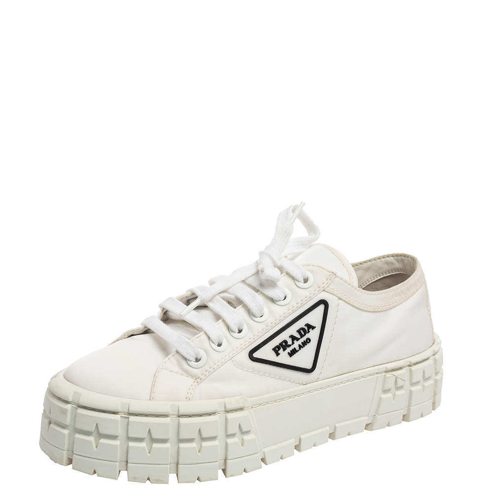 Pre Owned Prada White Nylon Gabardine Low Top Sneakers Size 39.5