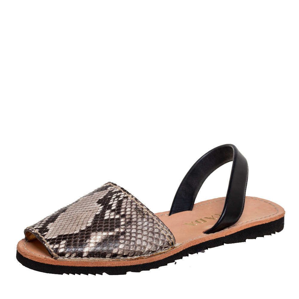 Pre Owned Prada Beige/Brown Python Leather Slingback Flat Sandals Size 40
