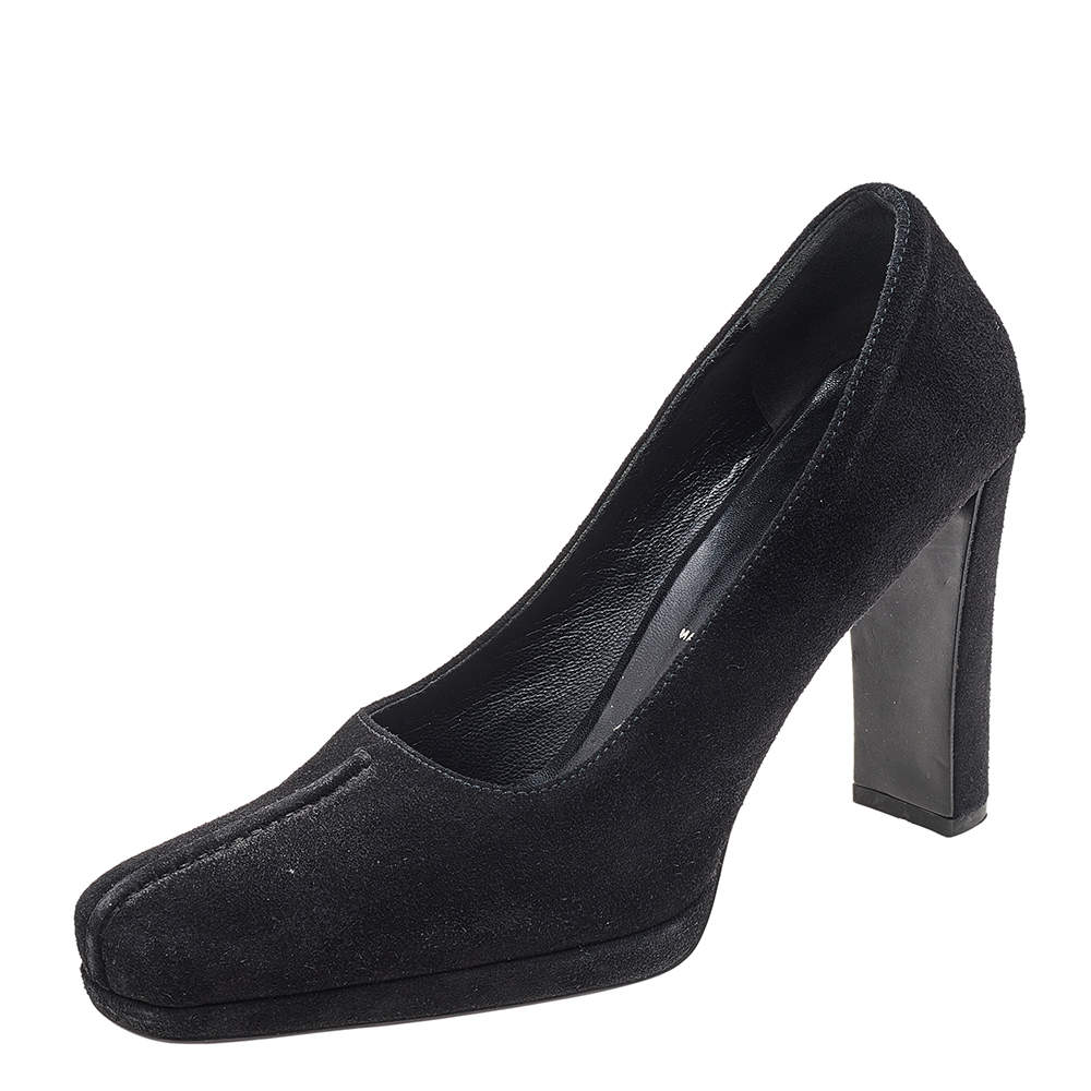 Pre Owned Prada Black Suede Square Toe Pumps Size 37