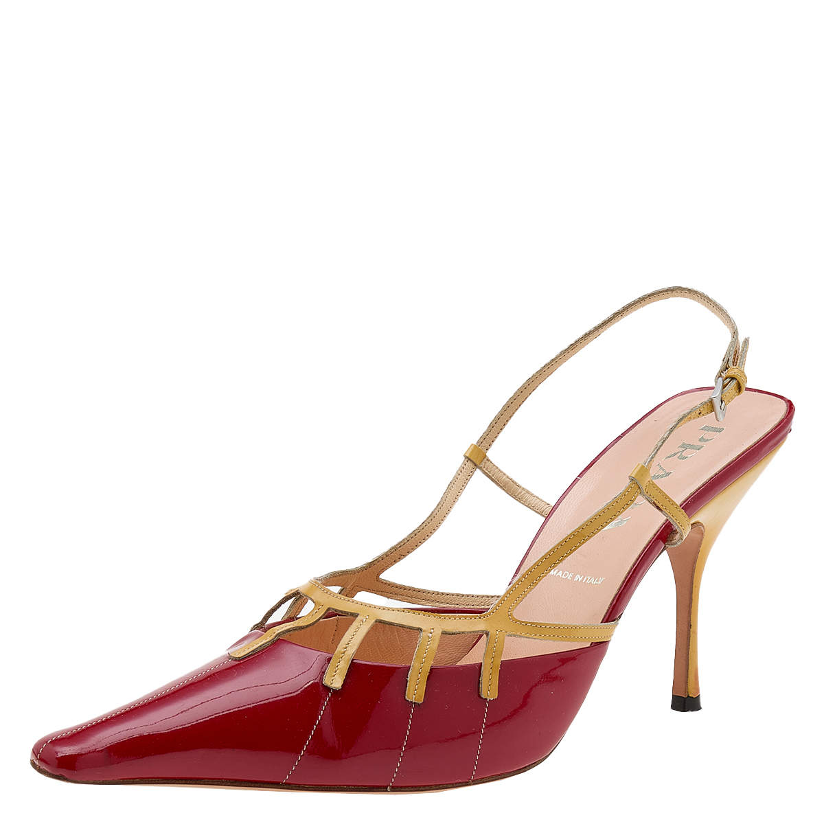 Prada Red/Yellow Patent Leather Slingback Sandals Size 39.5