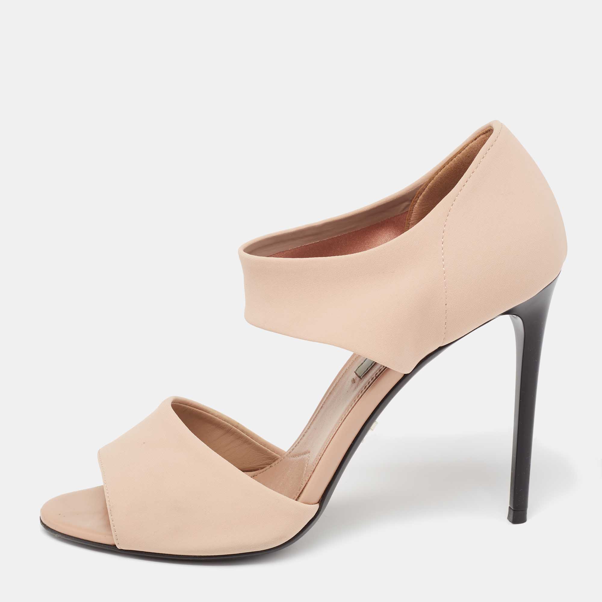 Pre Owned Prada Nude Pink Neoprene Ankle Wrap Sandals Size 38