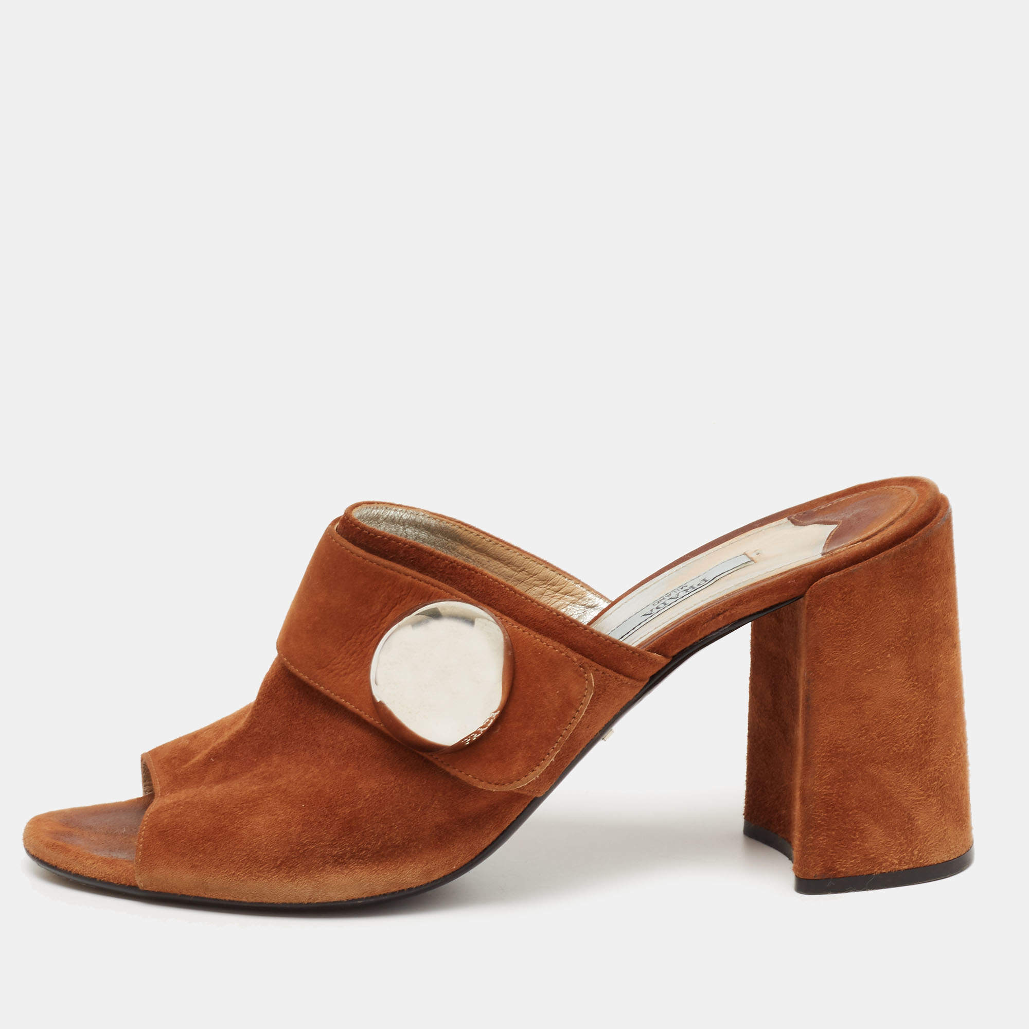 Prada Brown Suede Block Heel Slide Sandals Size 41