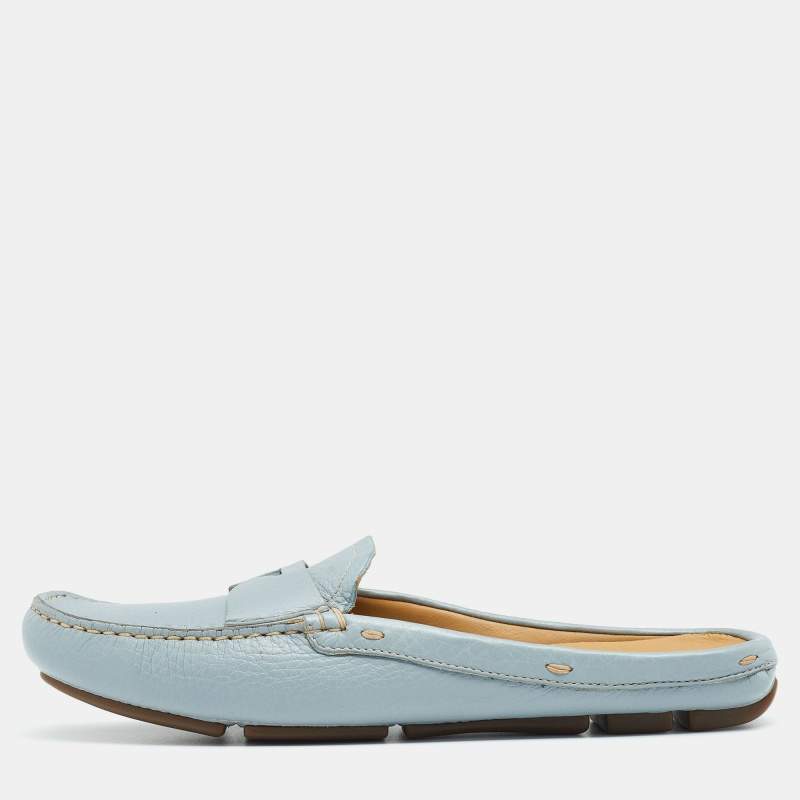 Pre Owned Prada Grey Leather Mule Slip on Loafers Size 38