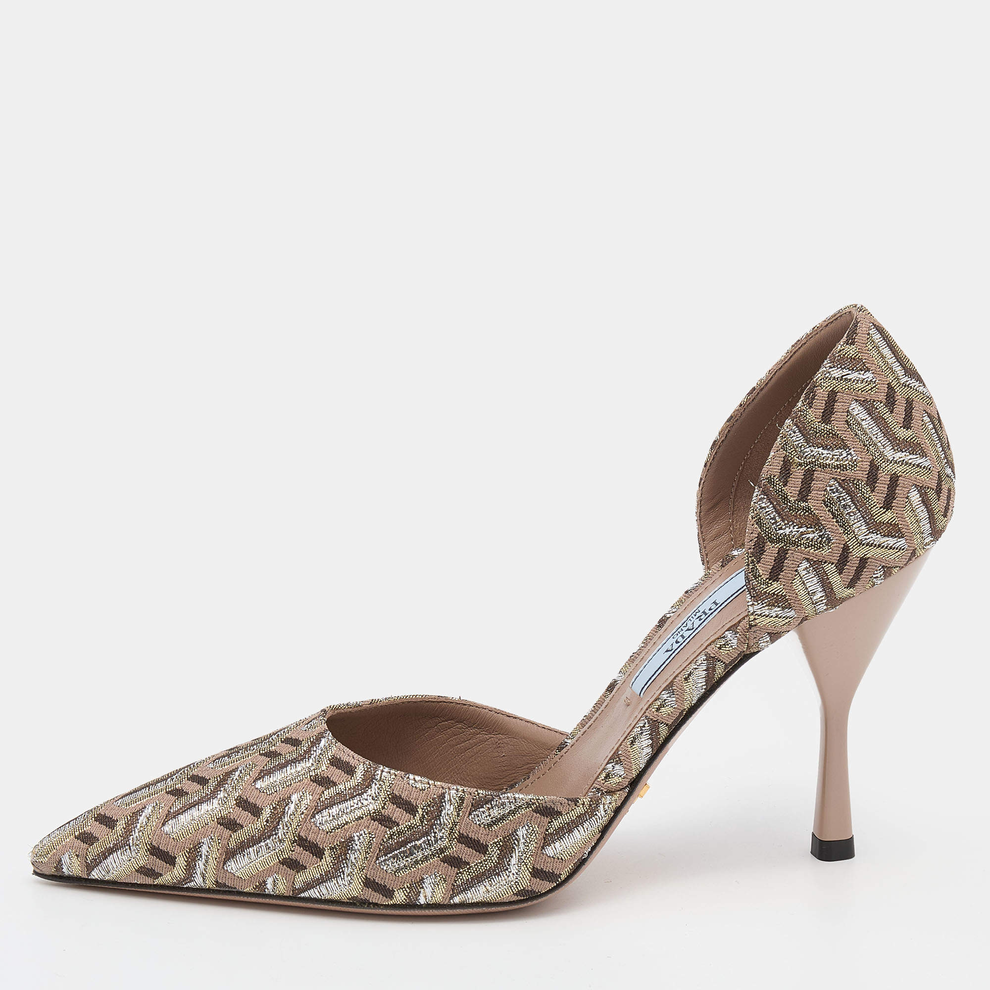 Pre Owned Prada Beige Brocade Fabric Pumps Size 37.5
