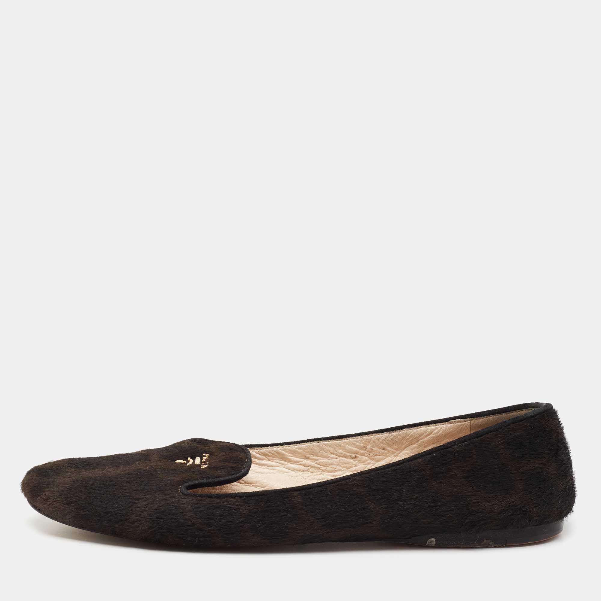 Pre Owned Prada Dark Brown/Black Calf Hair Smoking Slippers Size 40