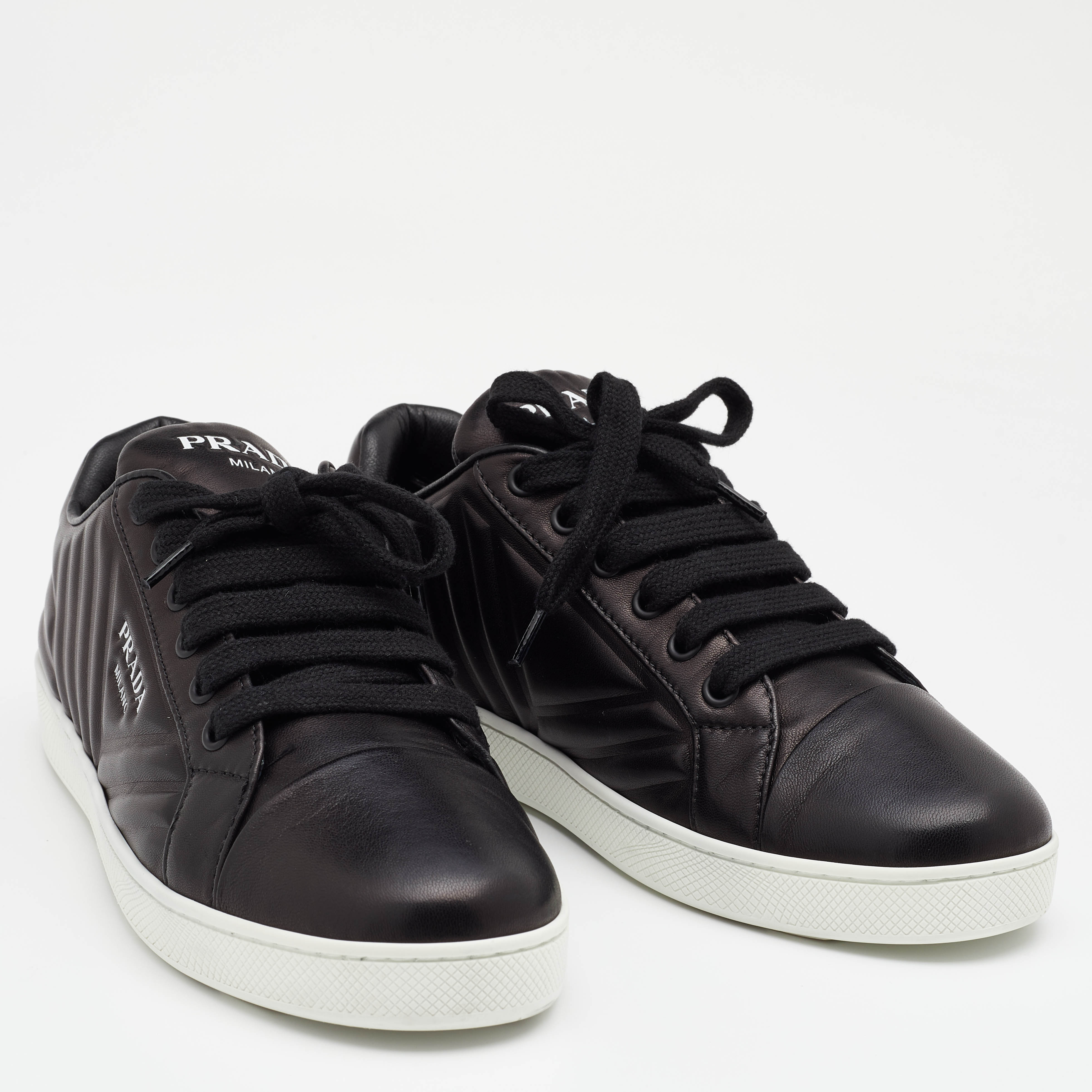 Prada Black Quilted Leather Low Top Sneakers Size 38 Prada TLC