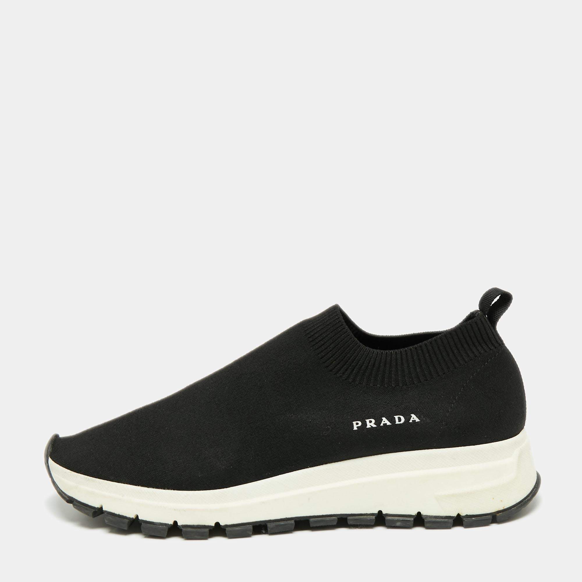 ☆送料 関税込☆PRADA★KNIT FABRIC SNEAKER.S★正規品★ Prada Black/White Knit Stretch Fabric Sneakers Size 6.5/37