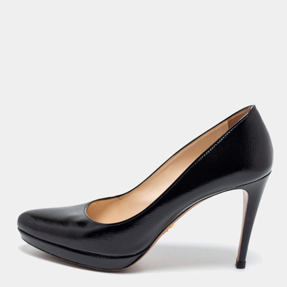 Pre Owned Prada Black Vernice Saffiano Leather Platform Pumps Size 39