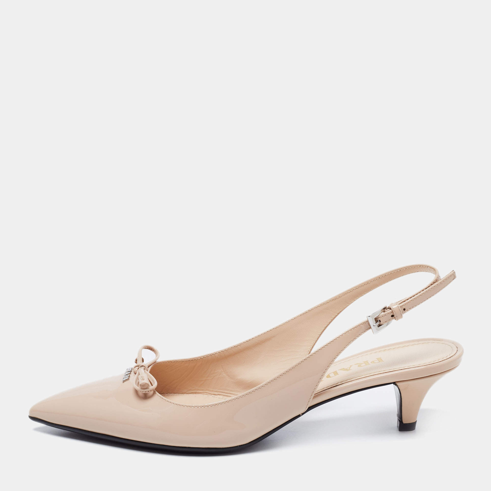 Pre Owned Prada Beige Patent Leather Slingback Pumps Size 37
