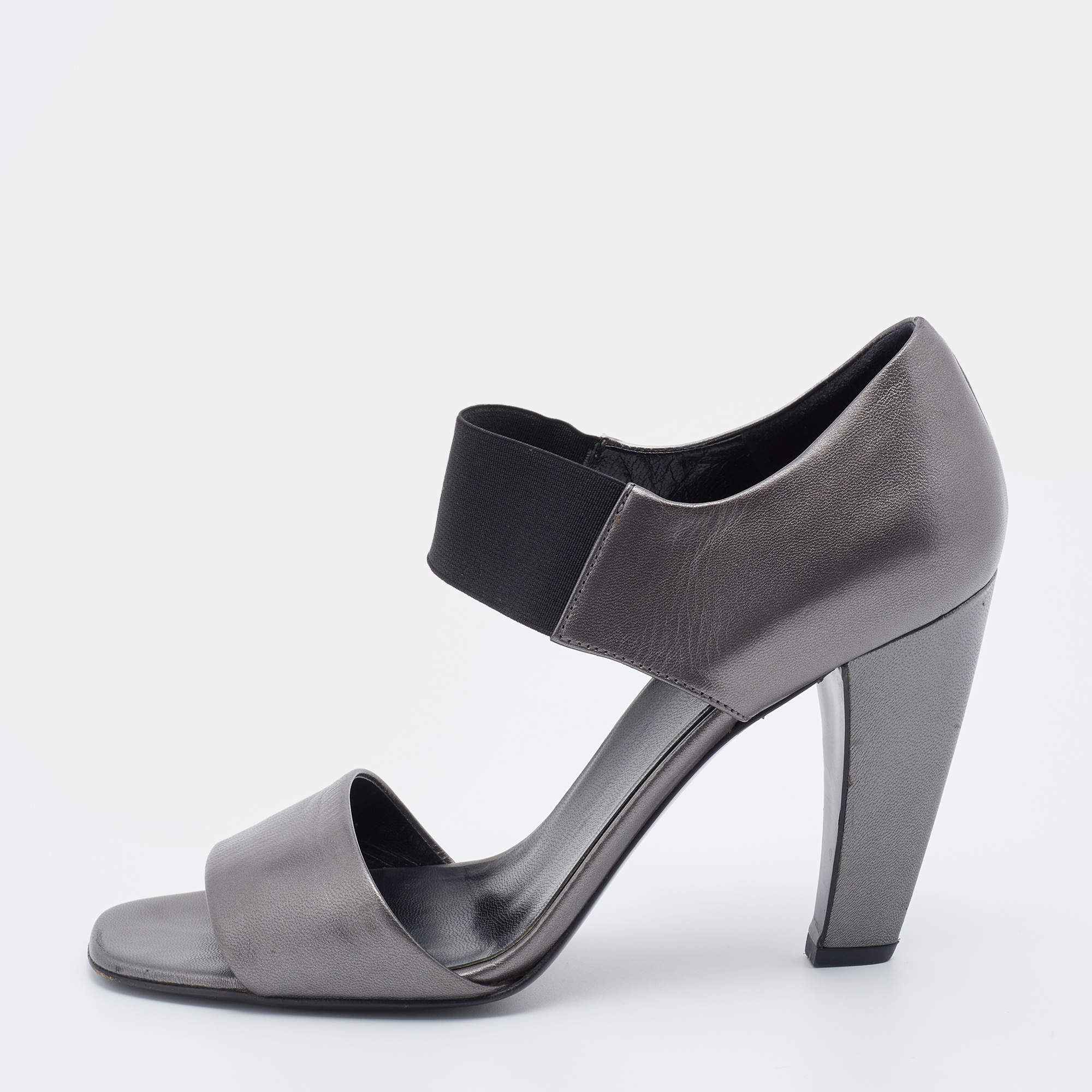 Prada Grey Leather Ankle Strap Sandals Size 39