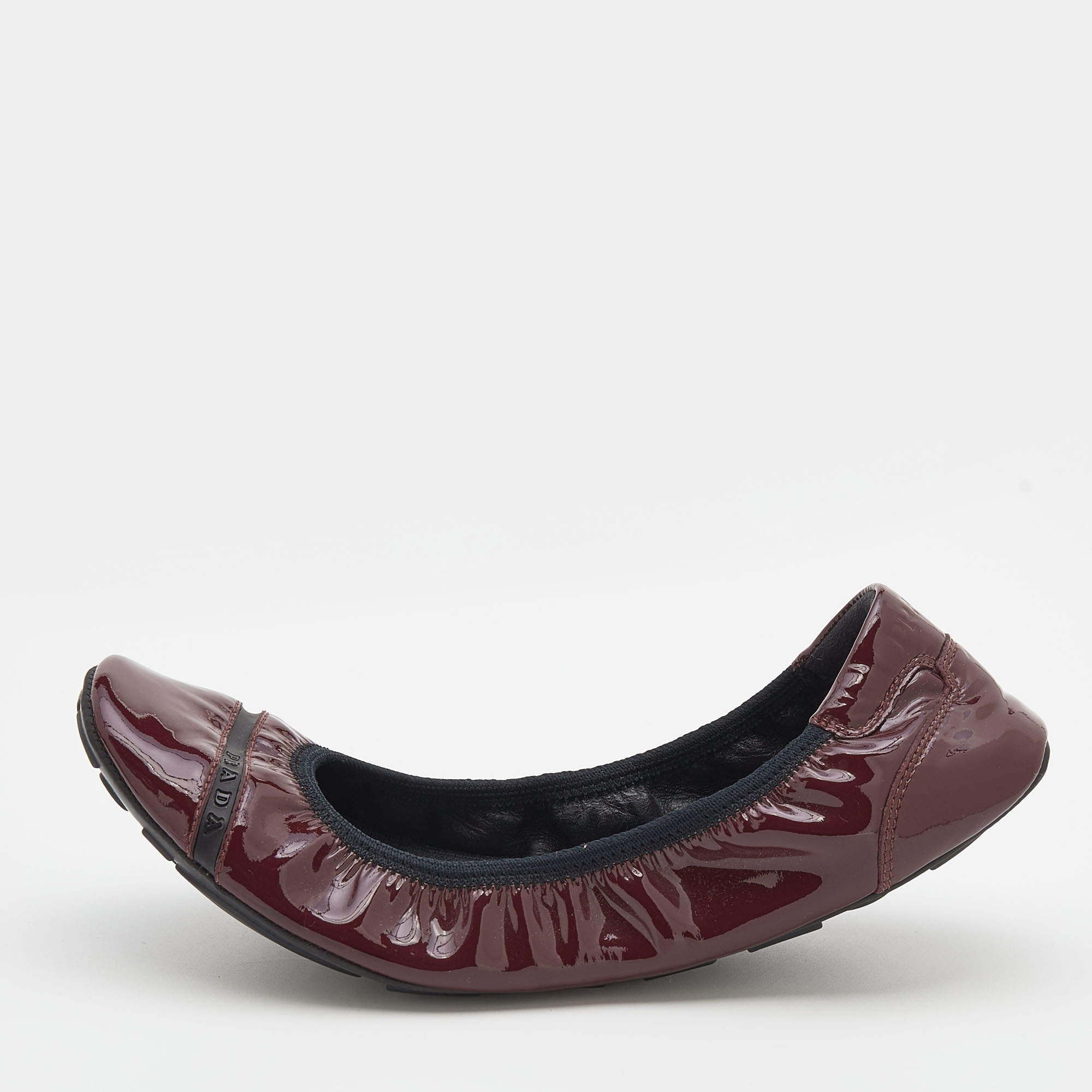 Prada Burgundy Patent Leather Scrunch Ballet Flats Size 39