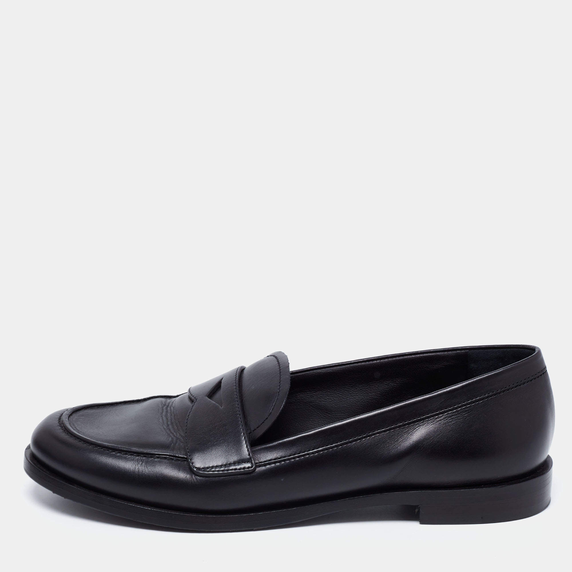 Pre Owned Prada Black Leather Penny Loafers Size 38.5