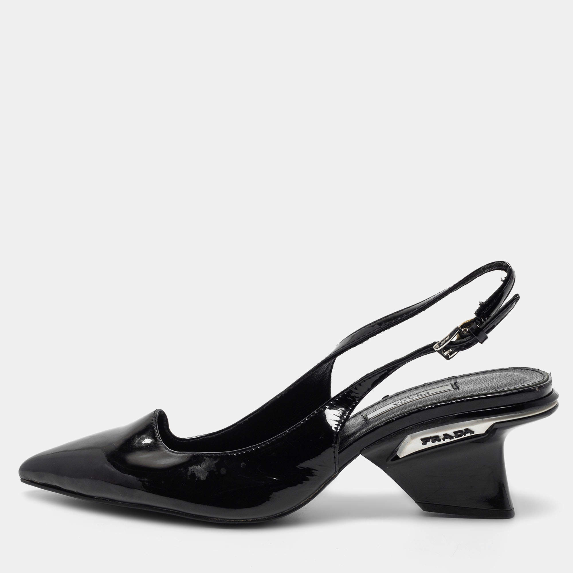 Pre Owned Prada Black Patent Leather Pointed Toe Slingback Pumps Size 40
