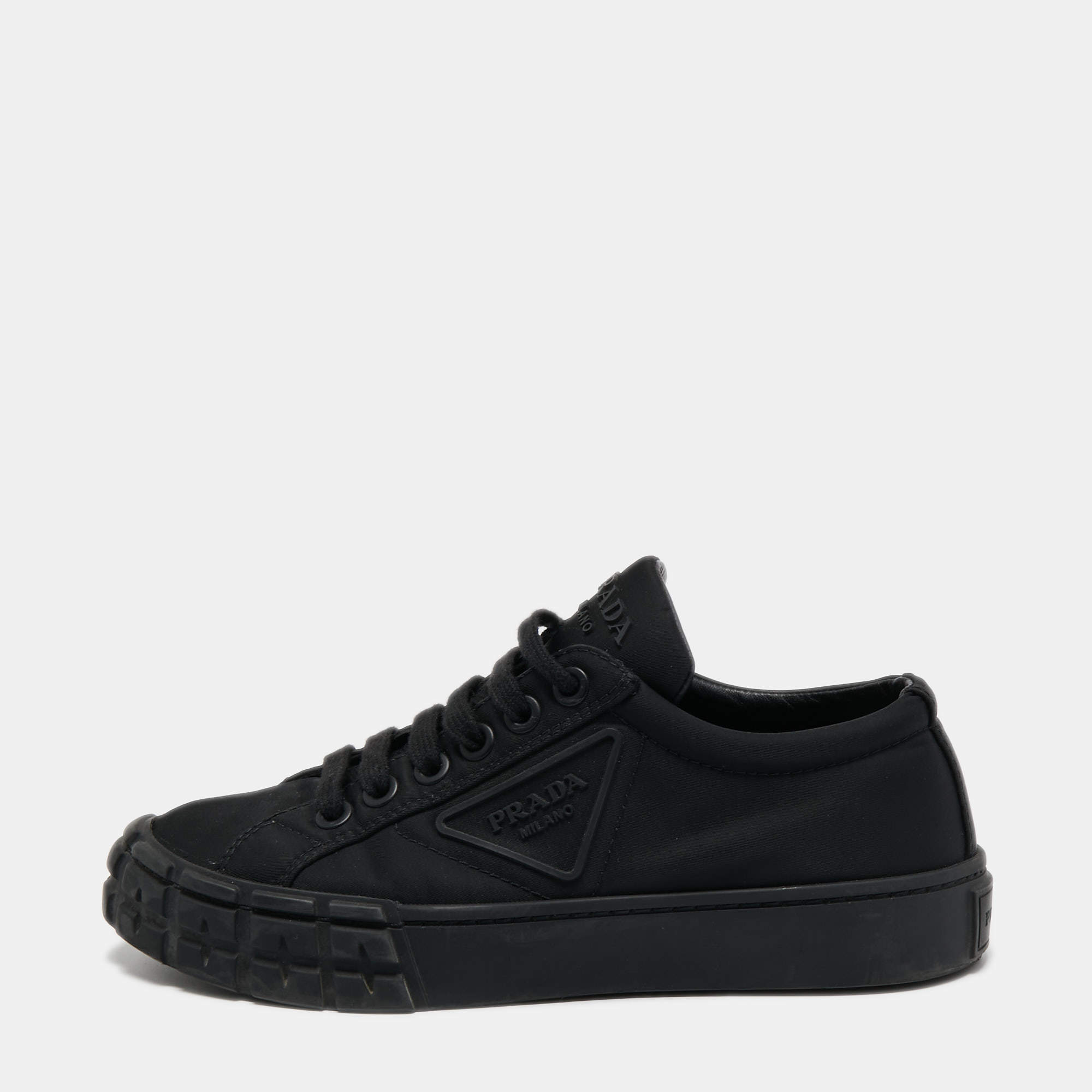 Prada Black Nylon Lug Sole Platform Low Top Sneakers Size 38
