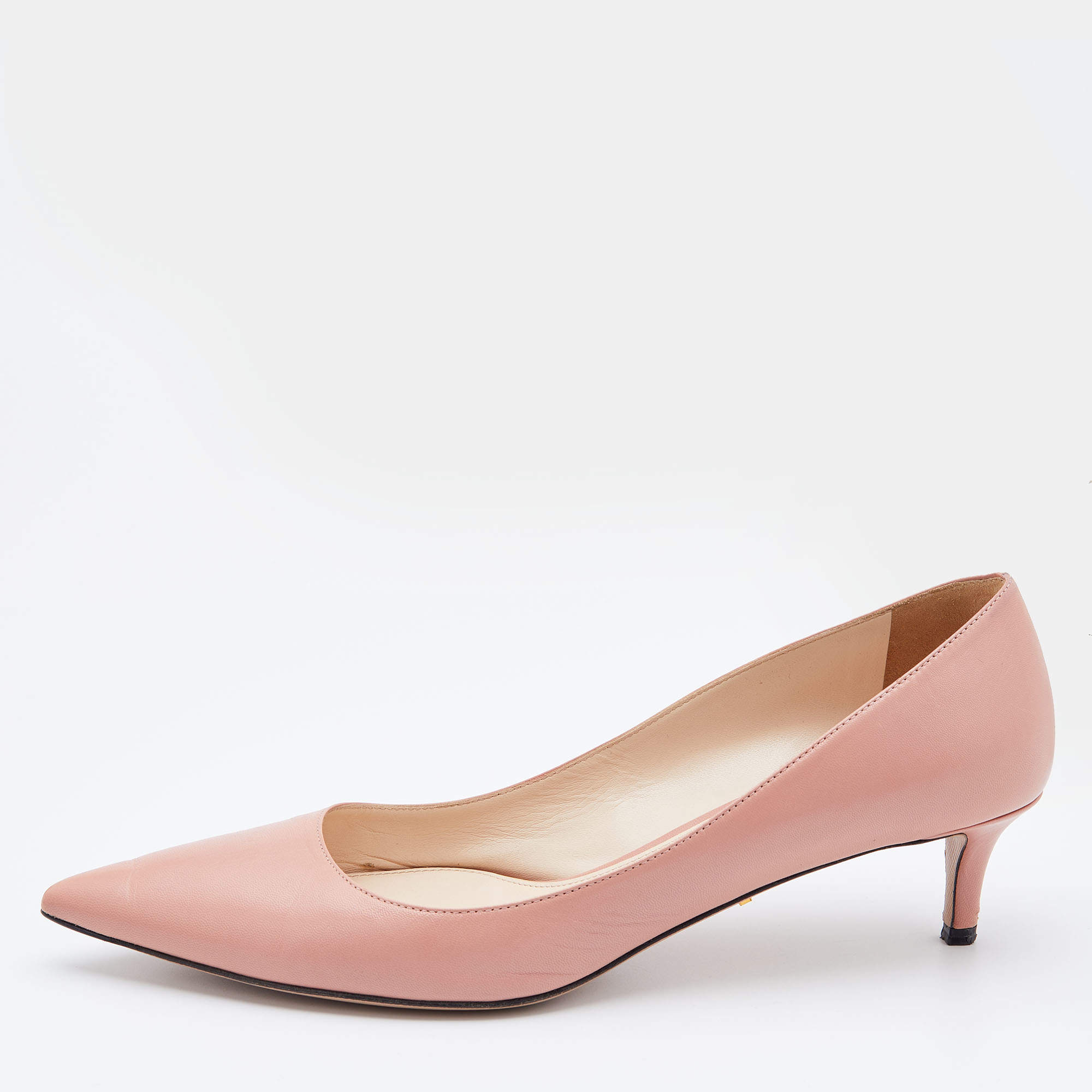 Pre Owned Prada Pink Leather Pointed Toe Kitten Heel Pumps Size 40