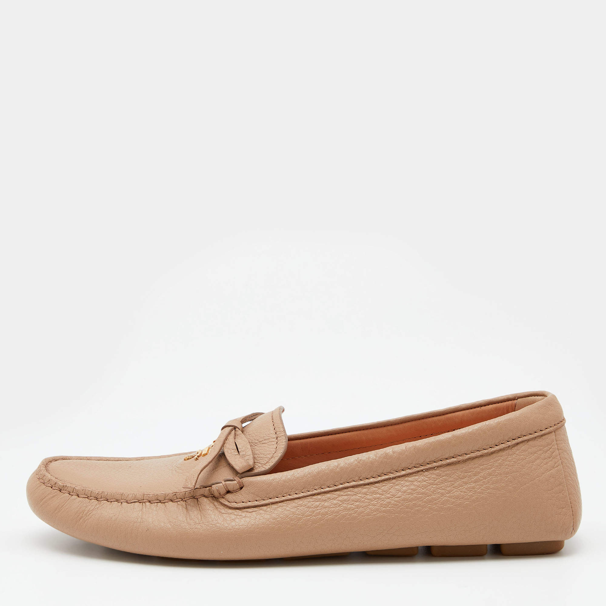 Prada Beige Leather Bow Slip on Loafers Size 39 Prada | TLC
