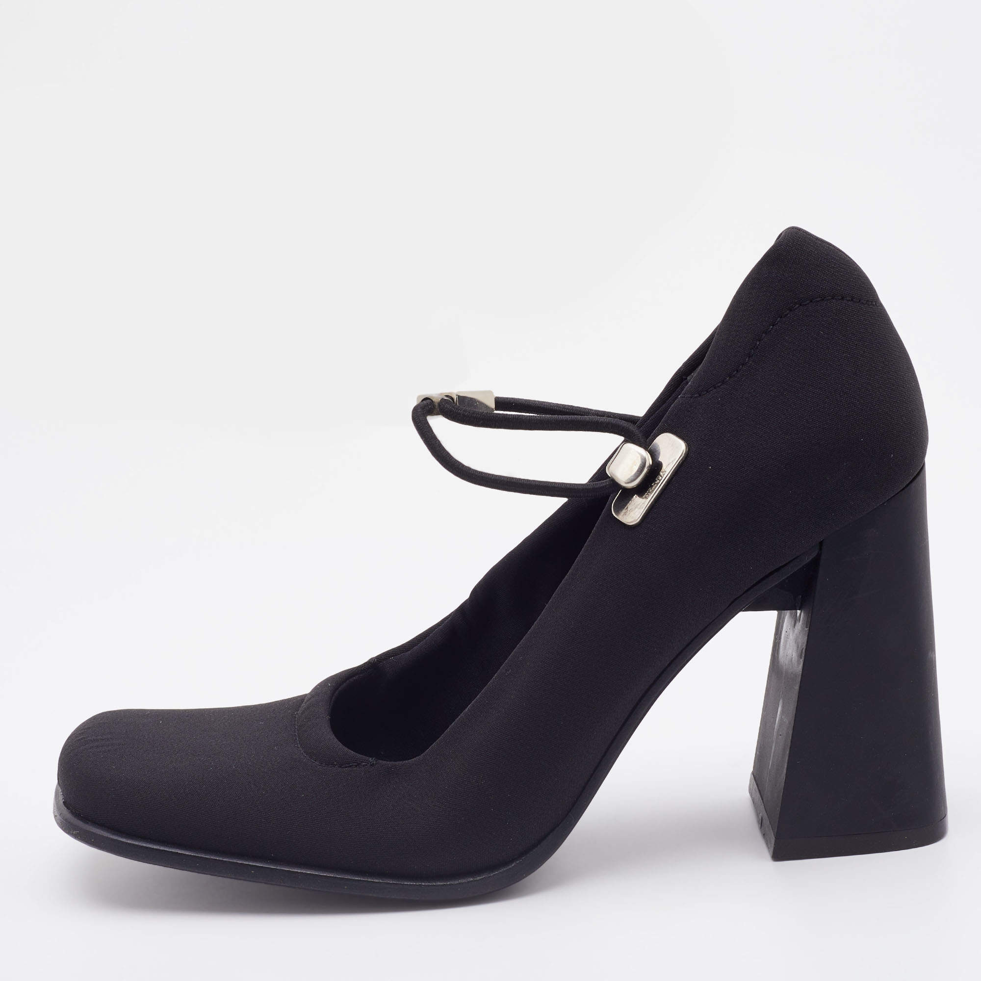 Pre Owned Prada Black Fabric Square Toe Block Heel Mary Jane Pumps Size 35
