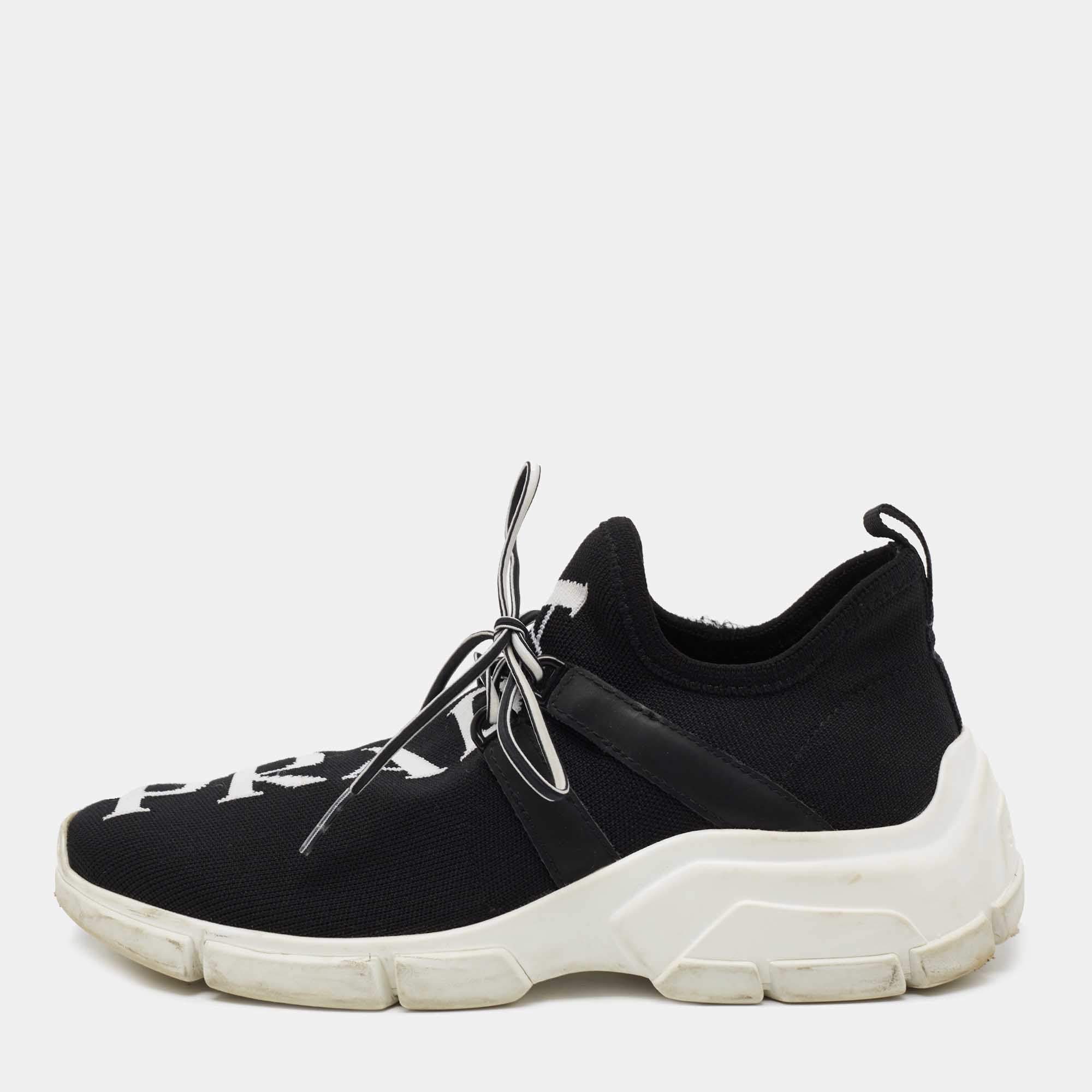 Pre Owned Prada Black XY Logo Knit Fabric Sock Sneakers Size 35