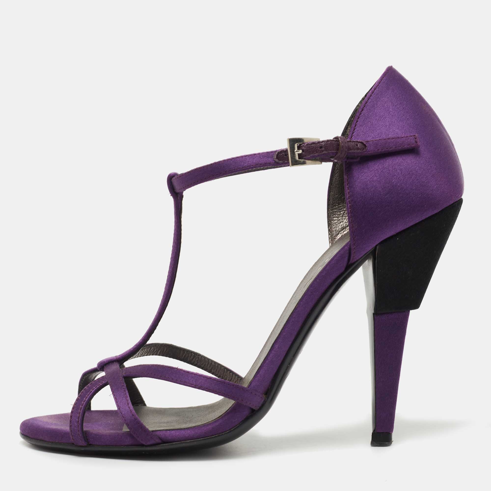 Prada Purple Satin T-Bar Ankle Strap Sandals Size 36 Prada | TLC