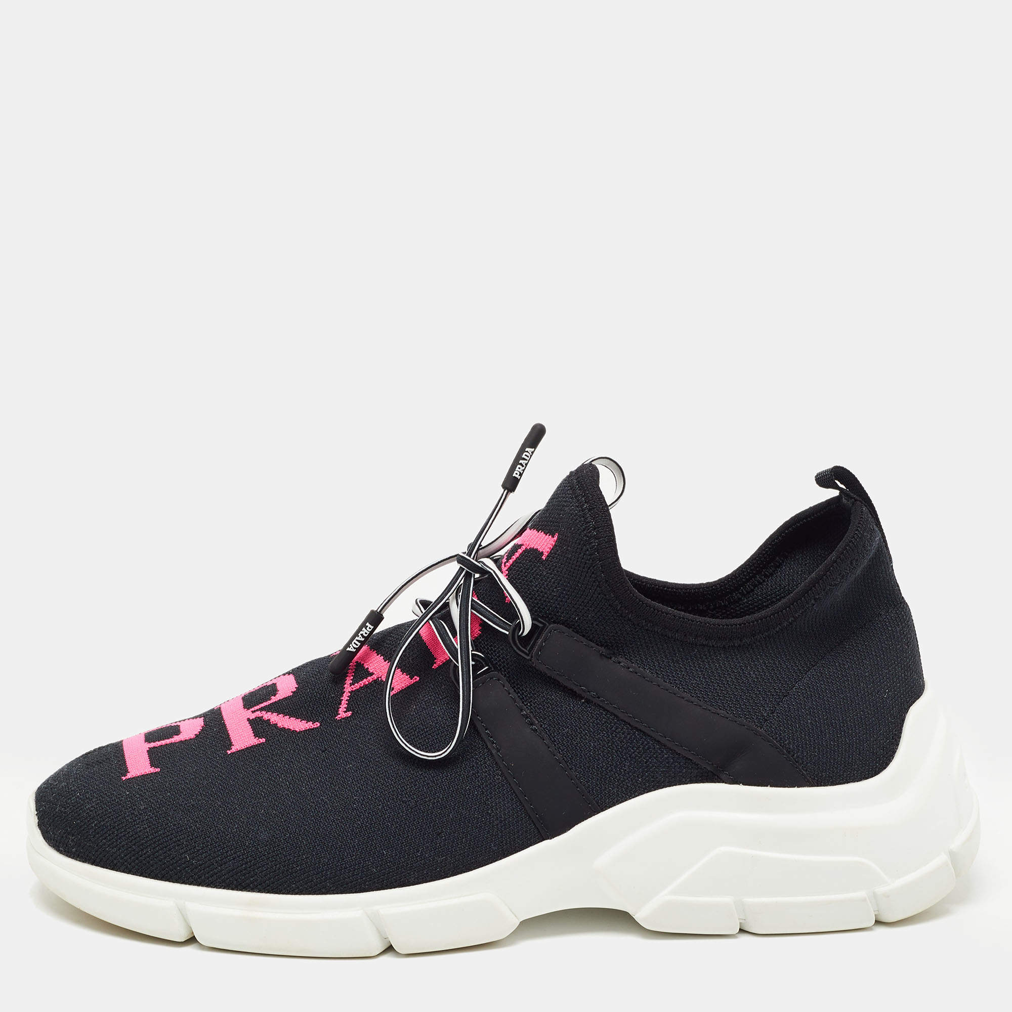 Pre Owned Prada Black Fabric Logo Low Top Sneakers Size 38.5