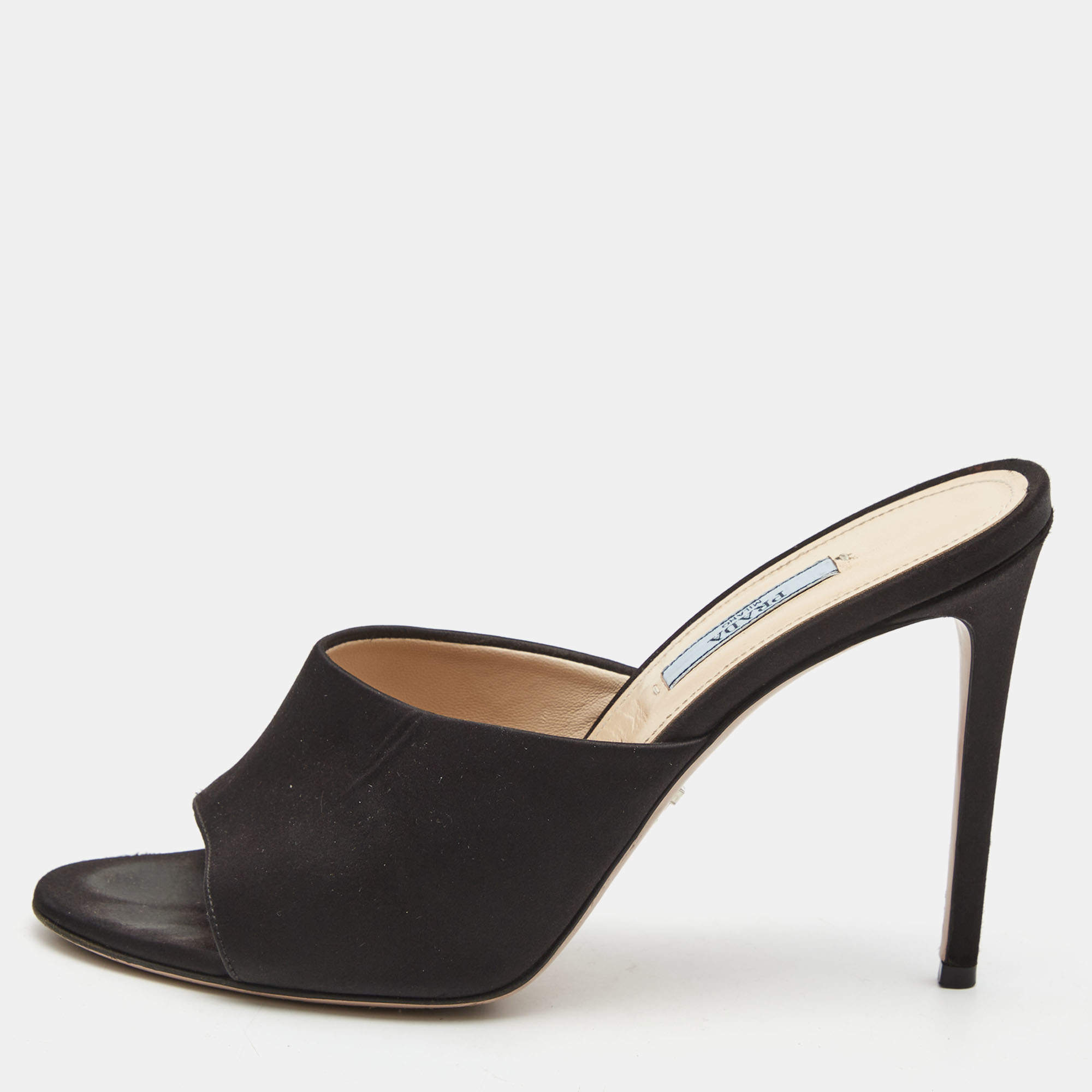 Prada Black Satin Round Toe Slide Sandals Size 39.5