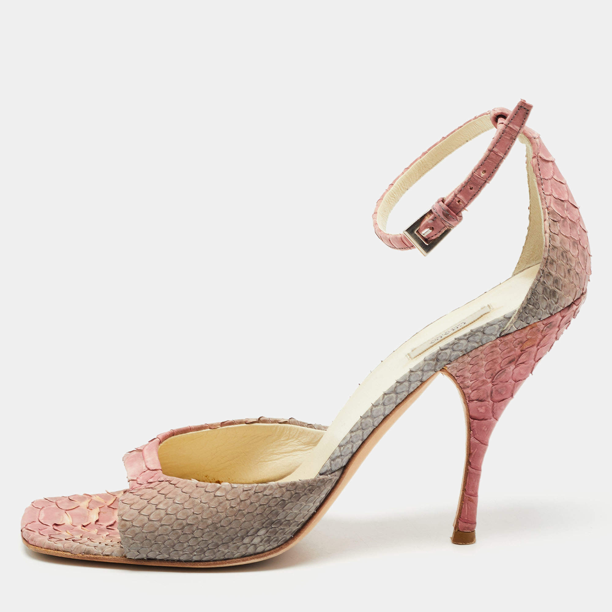 Prada Pink Python Leather Ankle Strap Sandals Size 38
