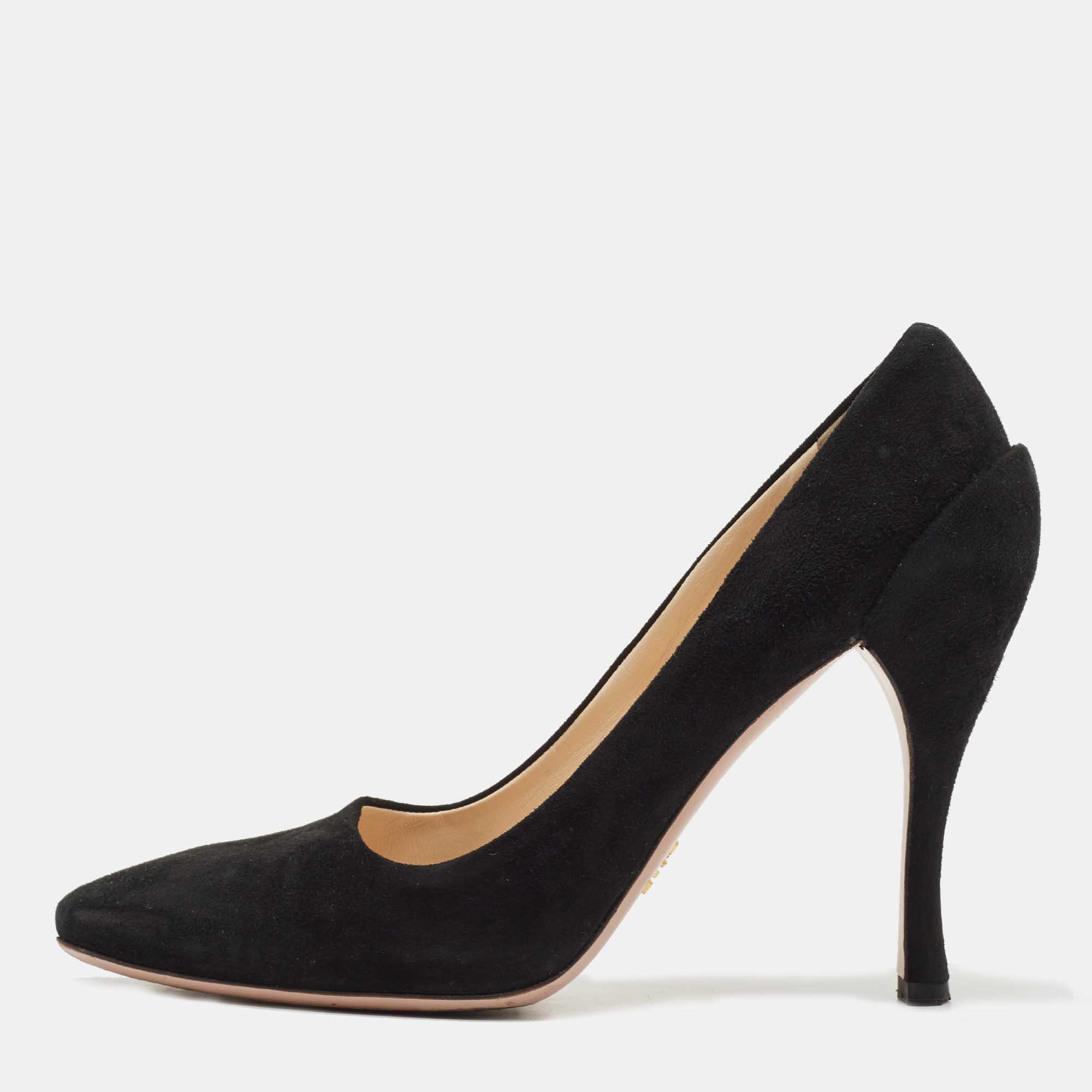 Prada Black Suede Pointed Toe Pumps Size 38.5