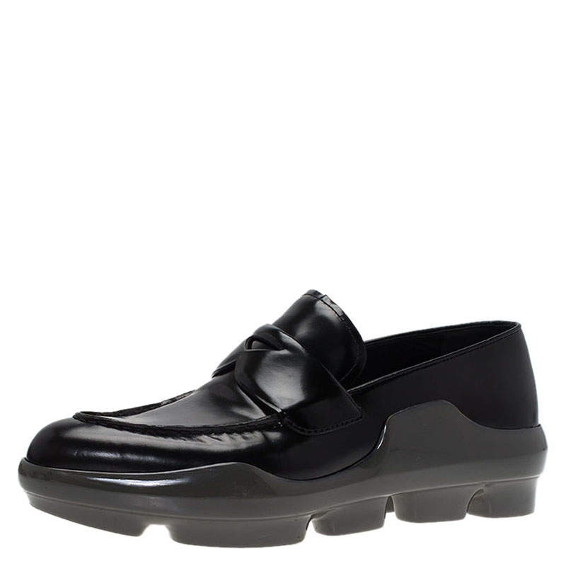 Pre Owned Prada Black Leather Platform Penny Loafers Size 39