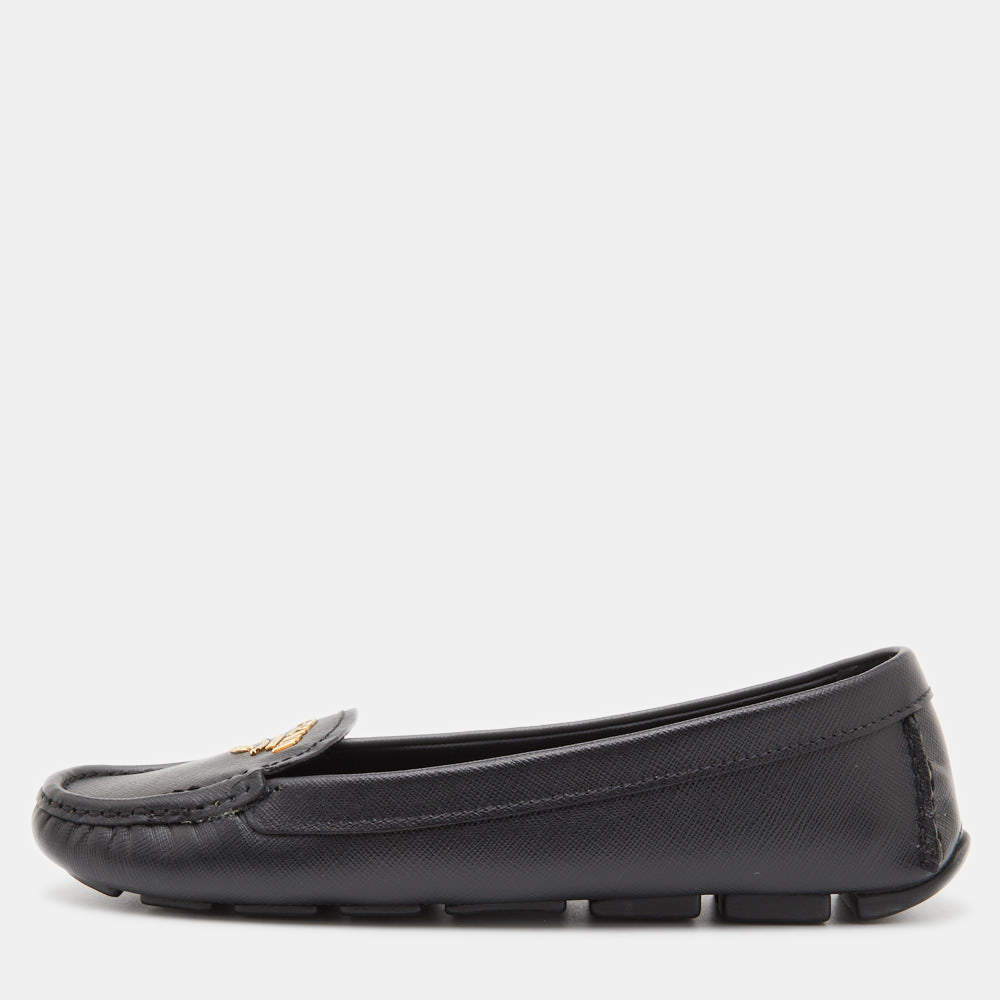 Prada Black Leather Slip On Loafers Size 38