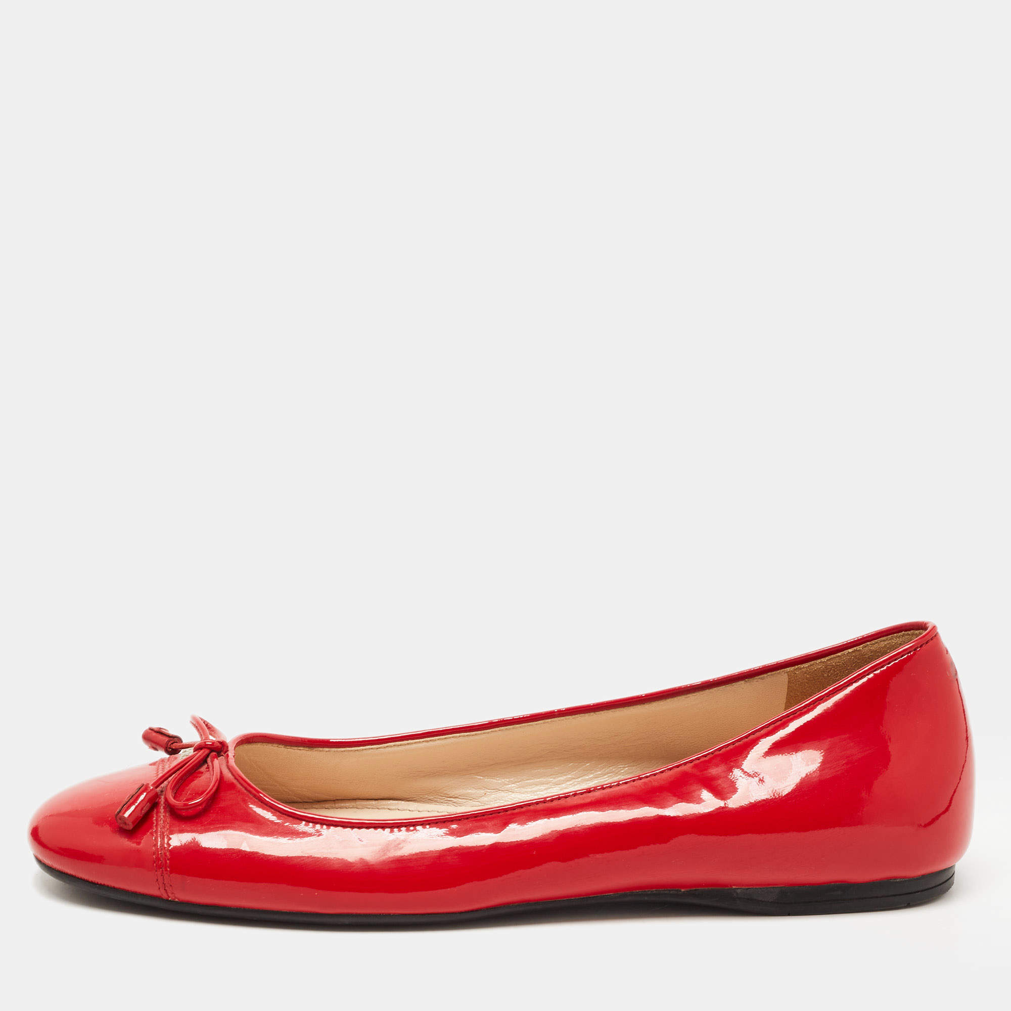 Prada Red Patent Leather Bow Ballet Flats Size 38