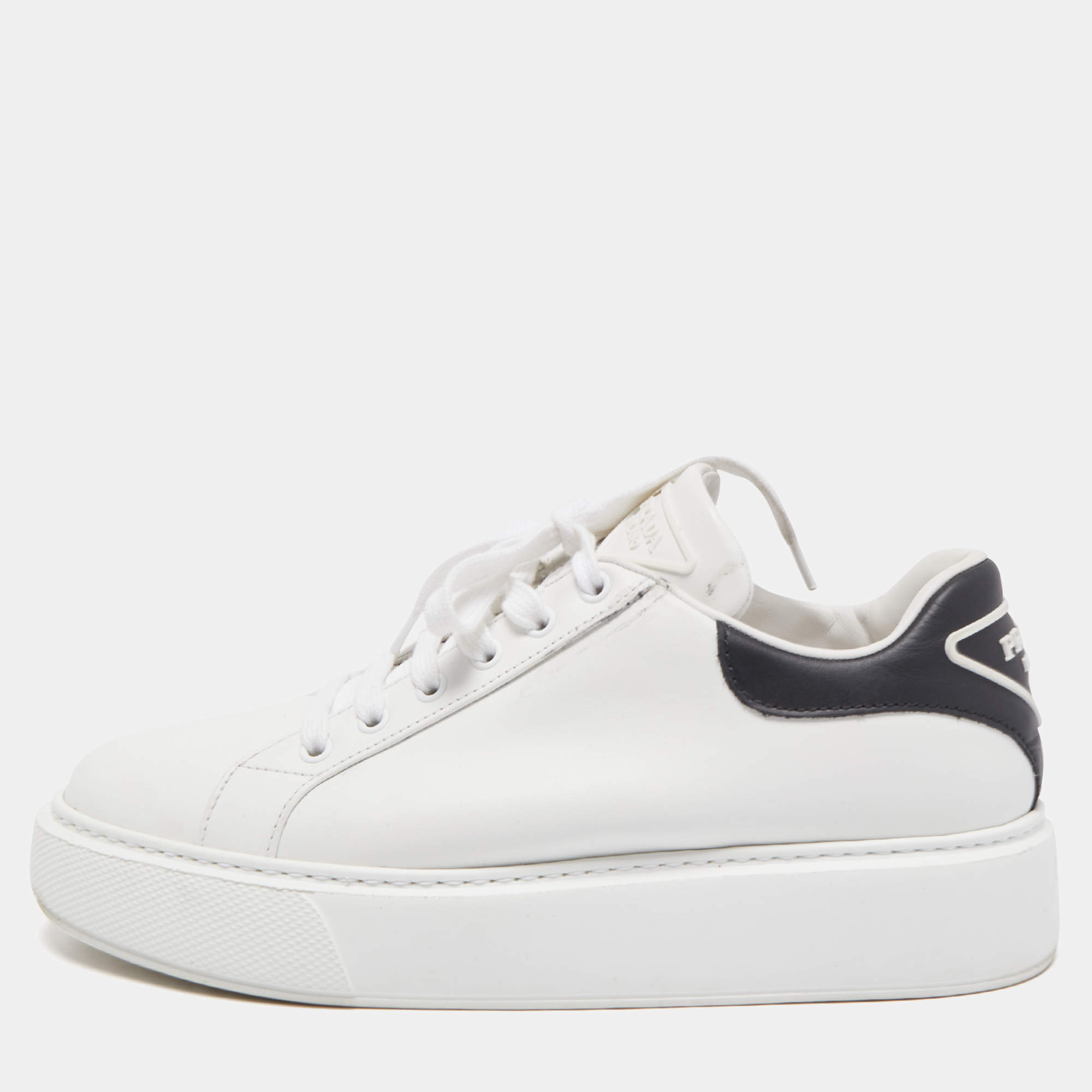 Prada White Leather Macro Low Top Sneakers Size 41